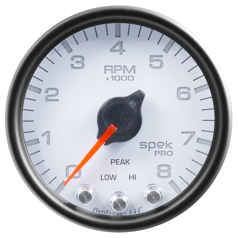Autometer Spek-Pro Gauge Boost 2 1/16in 35psi Stepper Motor W/Peak & Warn White/Black