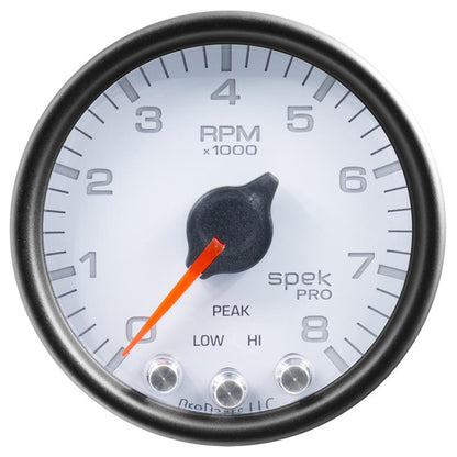Autometer Spek-Pro Gauge Boost 2 1/16in 100psi Stepper Motor W/Peak & Warn Wht/Blk