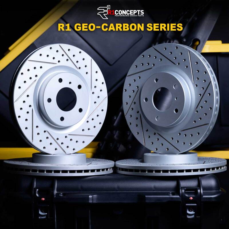 R1 Concepts R1 03-07 Honda Accord Front & Rear Drilled & Slotted Carbon Coated Brake Rotor Set