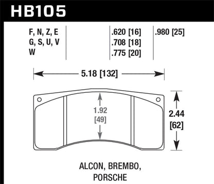 Hawk Performance Hawk Alcon B/MB4/ Brembo XA2.E5.01/04 / XA5.90.01/04 / XA6.H7.11/14 DTC-70 Race Brake Pads