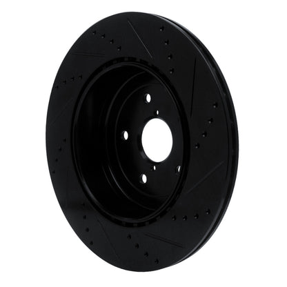 R1 Concepts R1 18-25 Subaru WRX Rear Left Drilled & Slotted Black Brake Rotor