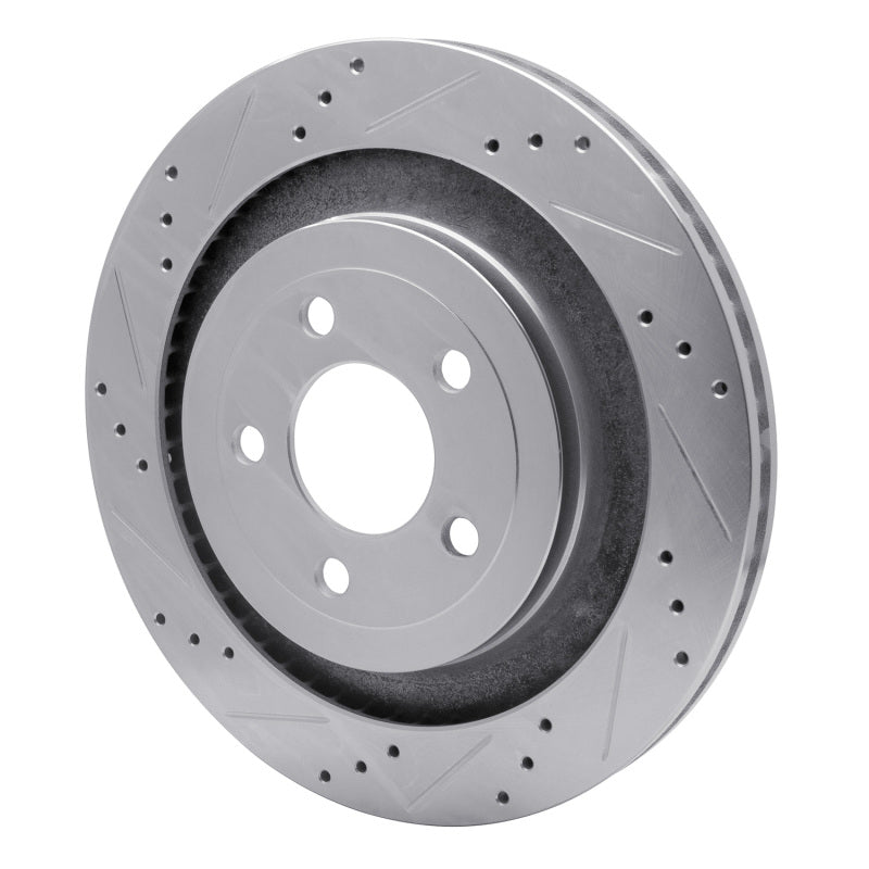R1 Concepts R1 15-23 Ford Mustang Rear Left Drilled & Slotted Silver Brake Rotor