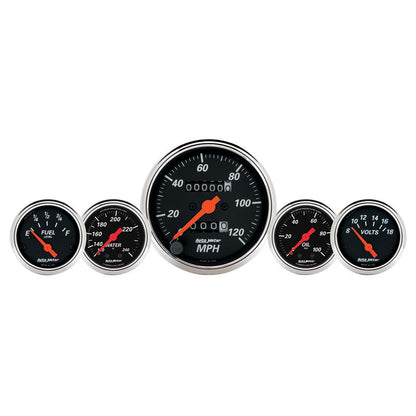 AutoMeter Gauge Kit 5 Pc. 3-1/8in. & 2-1/16in. Mech. Speedo. Wtmp & Oilp Designer Blk