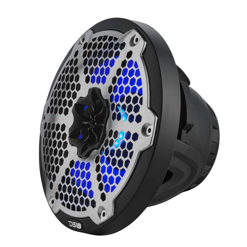 DS18 Hybrid Marine Speaker w/ Driver And RGB LEDs 8in 2-Way 350 Watts RMS 4 ohm Black w/ Covers