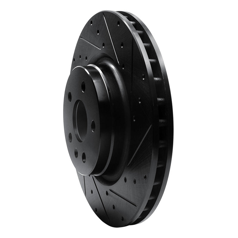 R1 Concepts R1 12-21 Tesla Model X Front Right Drilled & Slotted Black Brake Rotor