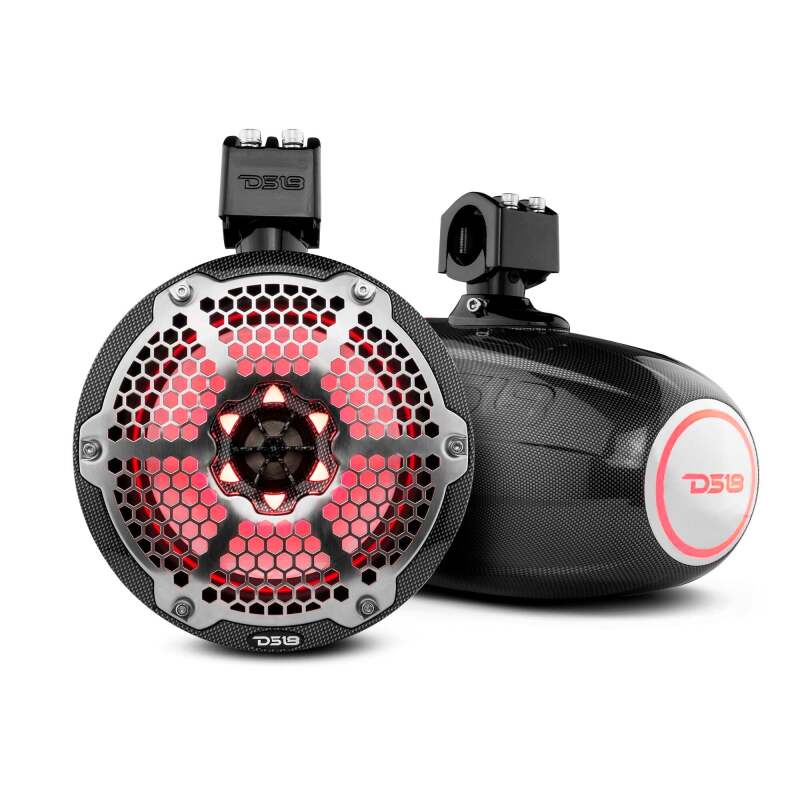 DS18 Marine And Powersports Tower 8in 125 Watts RMS RGB LED Lights Black Carbon Fiber