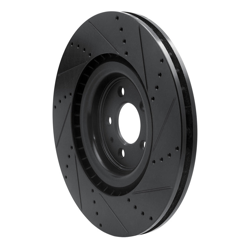 R1 Concepts R1 13-14 Ford Mustang Front Left Drilled & Slotted Black Brake Rotor