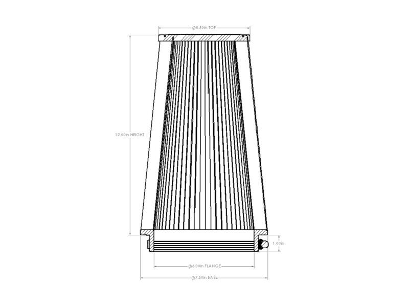 aFe POWER Universal Clamp-On Air Filter w/ D2 Dura-Dry Media - 6in F x 7.5in B x 5.5in T x 12in H