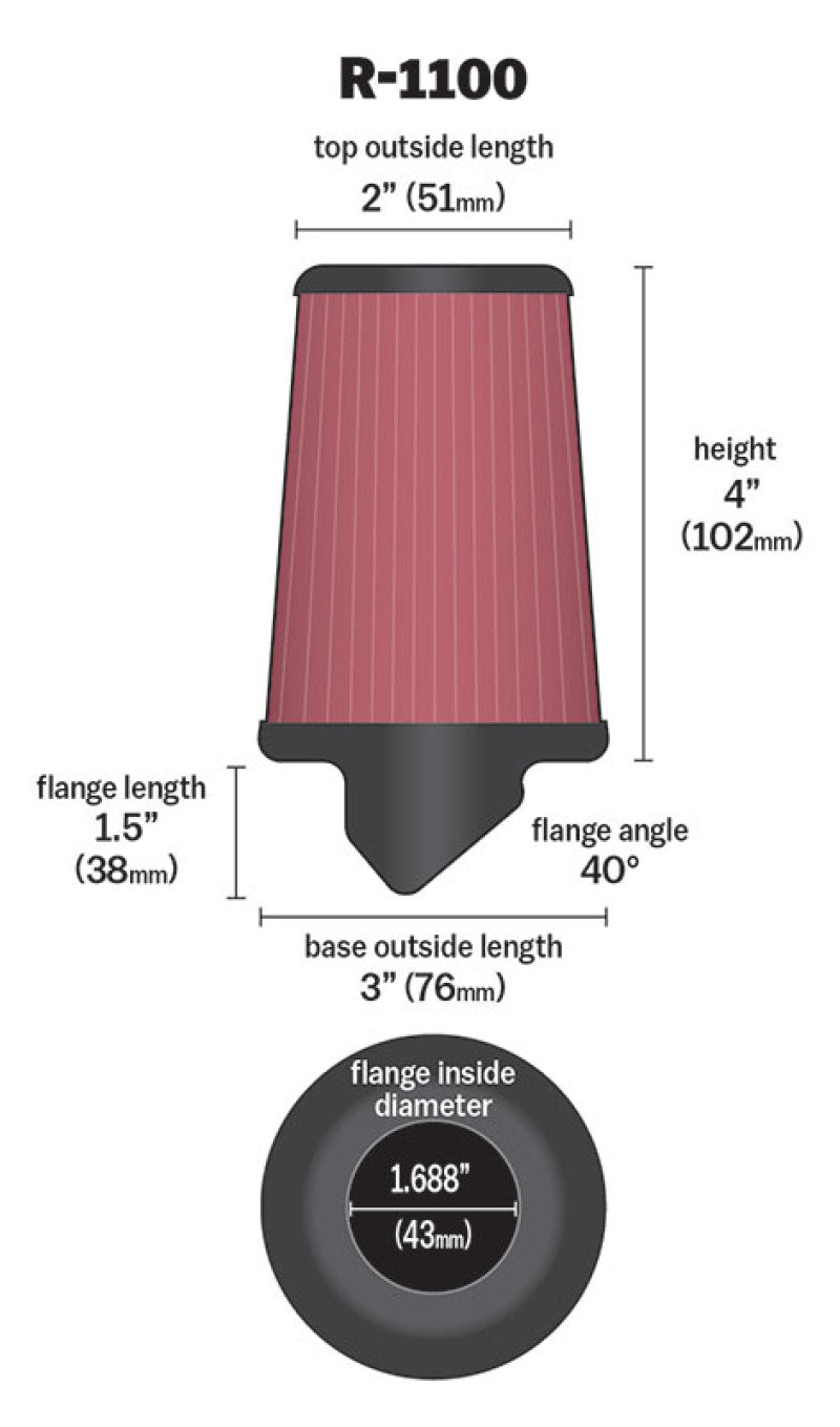 K&N Engineering K&N Universal Rubber Filter Round Tapered 3in Base OD x 2in Top OD x 4in H - 73-78 Honda ATC90