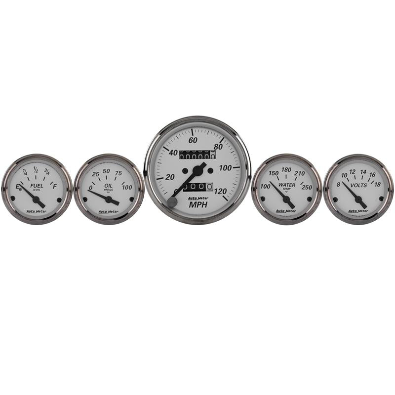 Autometer Silver 5 Pc Kit Box w/ Mech. Speedo / Elec Oil Press / Water Temp / Volt / Fuel Level