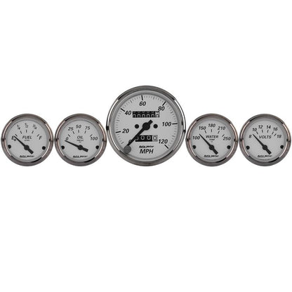 Autometer Silver 5 Pc Kit Box w/ Mech. Speedo / Elec Oil Press / Water Temp / Volt / Fuel Level