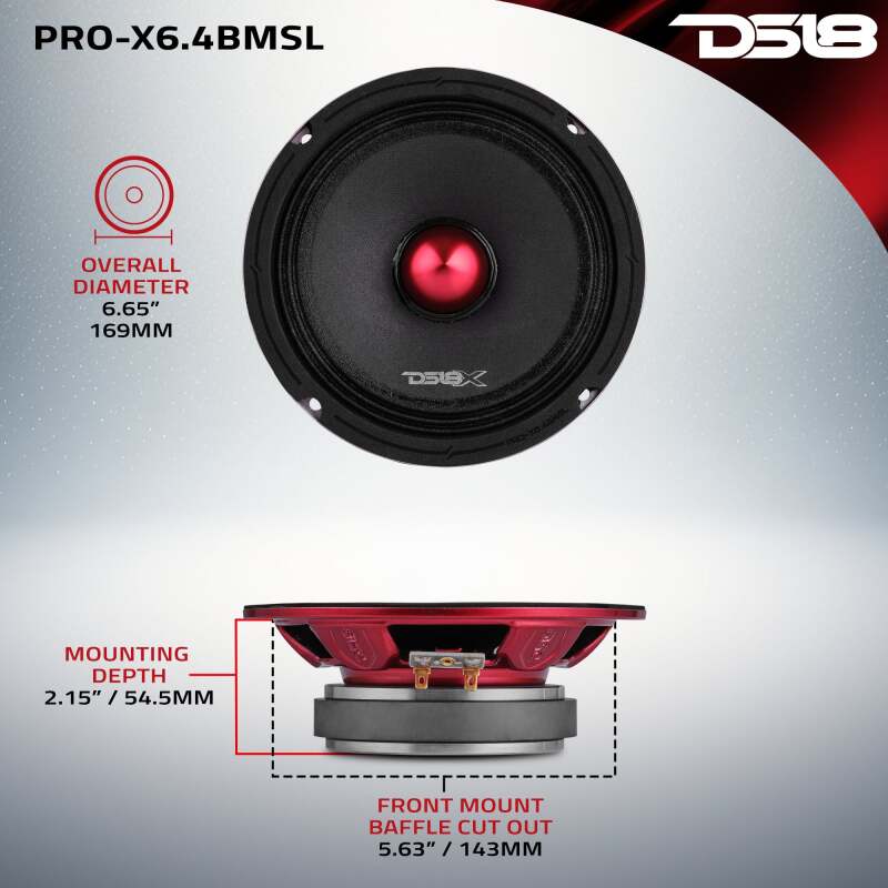 DS18 6.5in 200 Watts RMS 4 ohm Mid-Range Bullet Loudspeaker Shallow