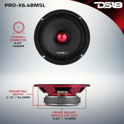 DS18 6.5in 200 Watts RMS 4 ohm Mid-Range Bullet Loudspeaker Shallow