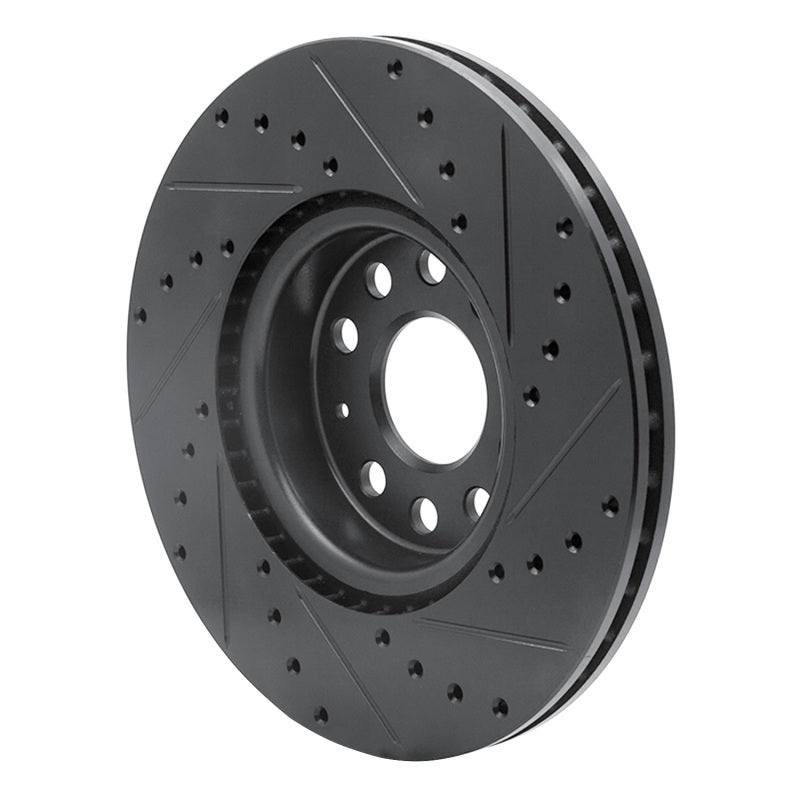 R1 Concepts R1 2005-2025 Audi A3 Sportback E-Tron Front Left Drilled & Slotted Black Brake Rotor