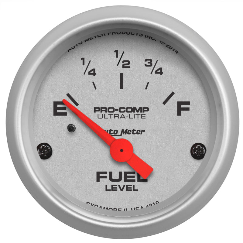 Autometer Ultra-Lite 52mm 73 OHMS Empty/10 OHMS Full Short Sweep Electronic Fuel Level Gauge