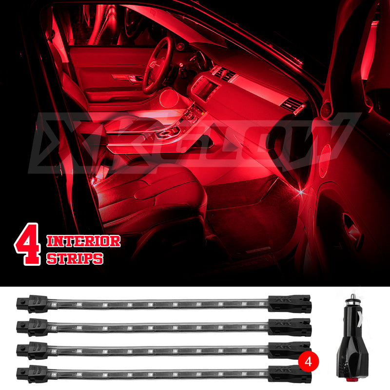 XKGLOW XK Glow Single Color XKGLOW UnderglowLED Accent Light Car/Truck Kit Red - 4x8In