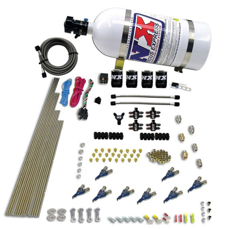 Nitrous Express 8 Cyl Piranha Direct Port 4 Solenoids Nitrous Kit (200-500HP) w/10lb Bottle