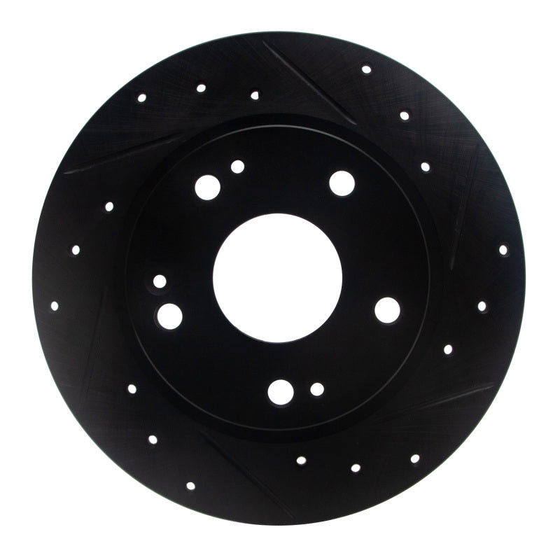 R1 Concepts R1 2016-2025 Honda Civic Hatchback Rear Right Drilled & Slotted Black Brake Rotor