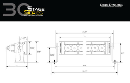 Diode Dynamics 30 In LED Light Bar Single Row Straight Clear Combo Each Stage Series
