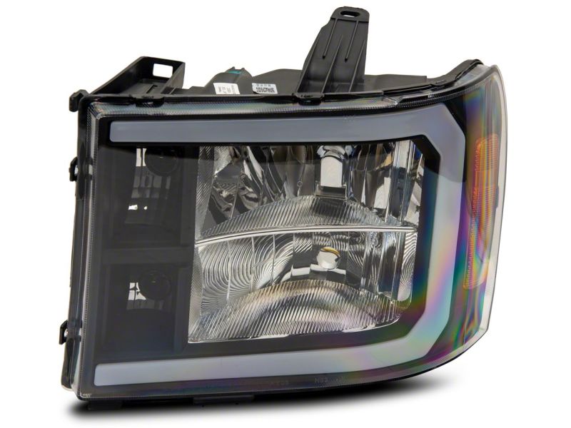 Raxiom 07-13 GMC Sierra 1500 Axial Series Headlights w/ LED Bar- Black Housing (Clear Lens)