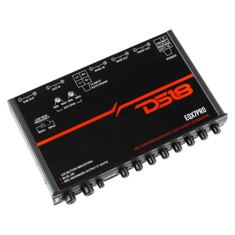 DS18 EQX High Volt 7-Band Equalizer High Lvl Input Auto Turn On And High Volt LED Clipping Indicator