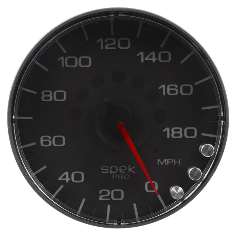 Autometer Spek-Pro Gauge Speedometer 5in 180 Mph Elec. Programmable Black/Black
