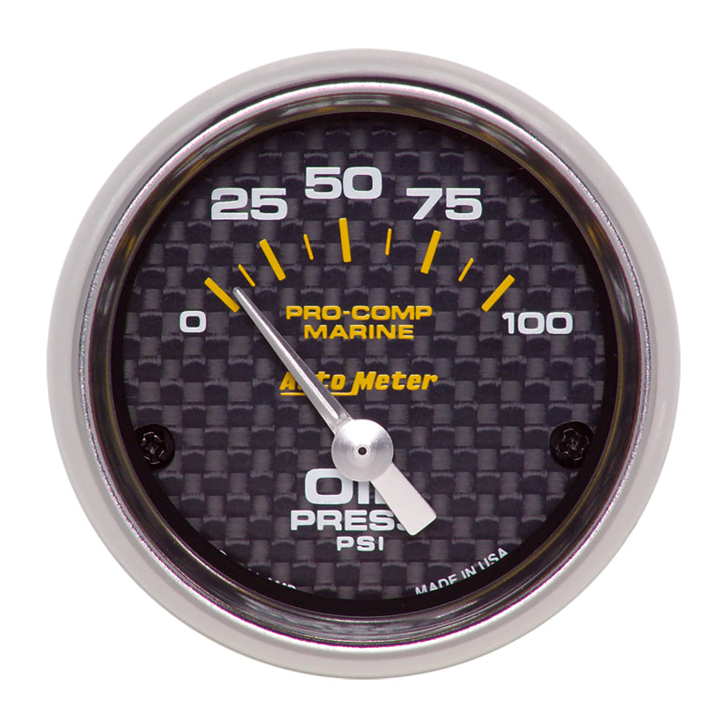 Autometer Marine Carbon Fiber 2-1/16in 100PSI Electric Oil Pressure Gauge