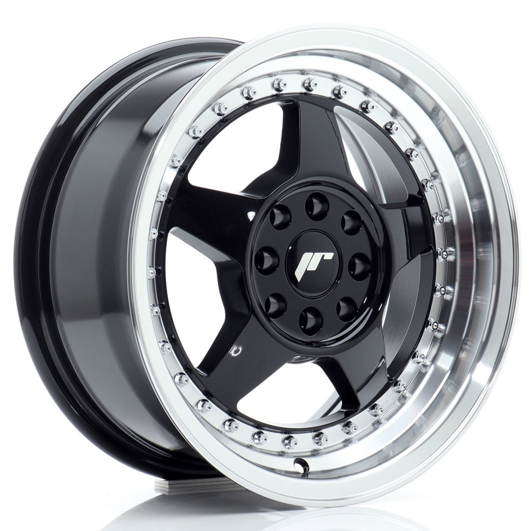 JR Wheels JR6157142567GBL1 JR Wheels JR6 15x7 ET25 4x100/108 Gloss Black w/ Machined Lip