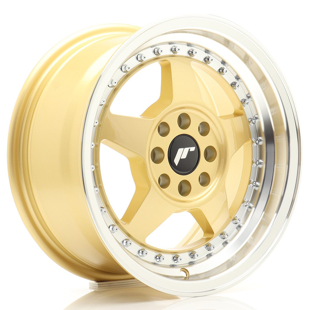 JR Wheels JR6157142567GDL1 JR Wheels JR6 15x7 ET25 4x100/108 Gold w/ Machined Lip