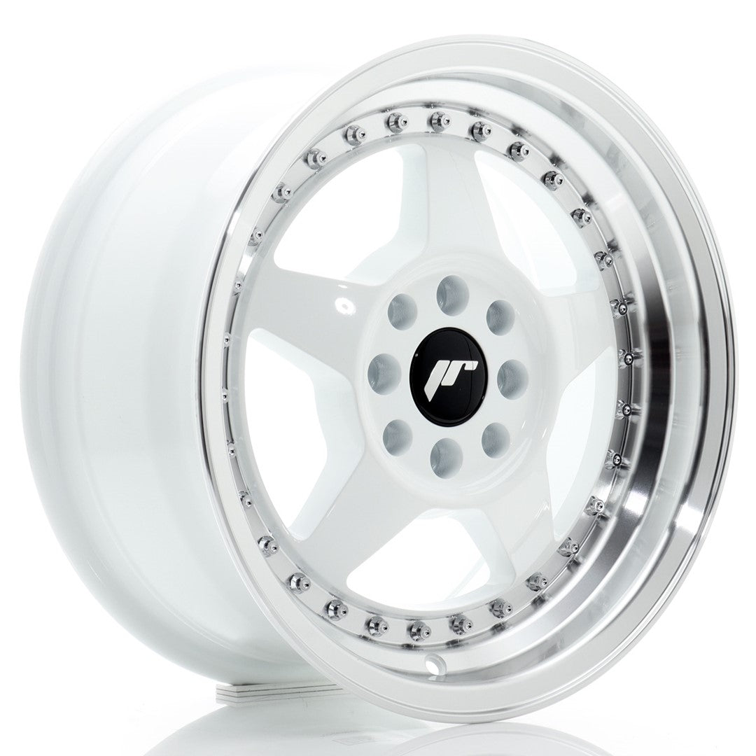 JR Wheels JR6157142567WL1 JR Wheels JR6 15x7 ET25 4x100/108 White w/ Machined Lip