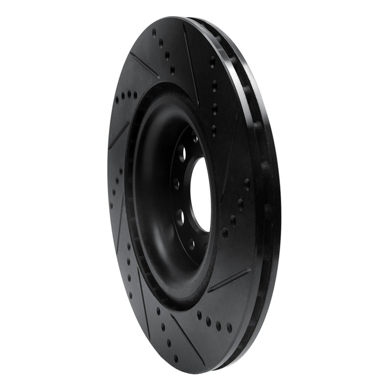 R1 Concepts R1 2017-2025 Alfa Romeo Stelvio Rear Left Drilled & Slotted Black Brake Rotor