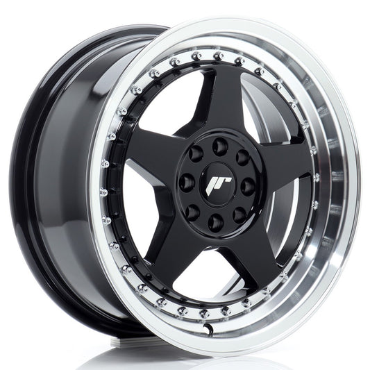JR Wheels JR6167142567GBL1 JR Wheels JR6 16x7 ET25 4x100/108 Gloss Black w/ Machined Lip