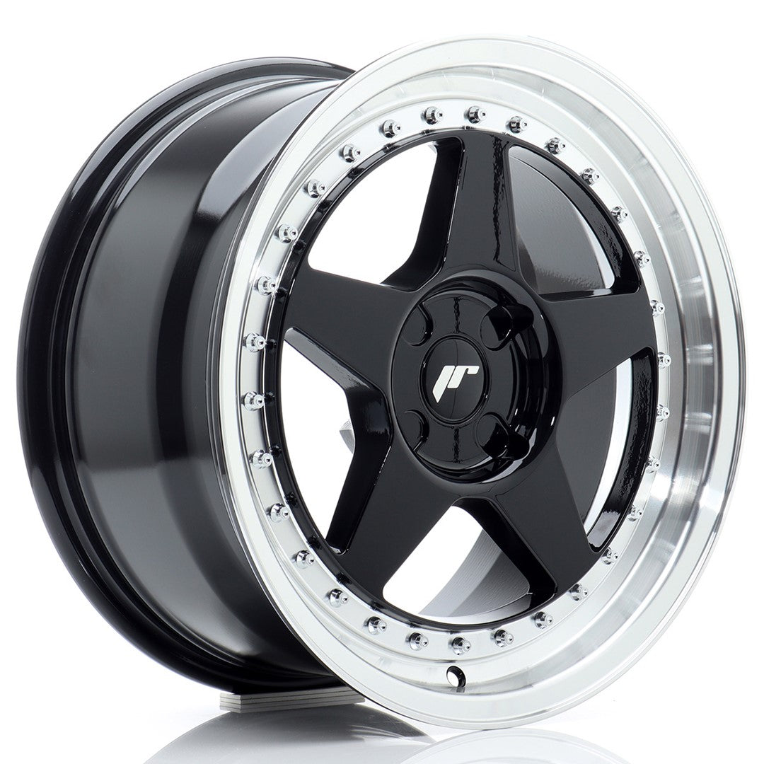 JR Wheels JR617804X2067GBL1 JR Wheels JR6 17x8 ET20-35 4H BLANK Gloss Black w/ Machined Lip