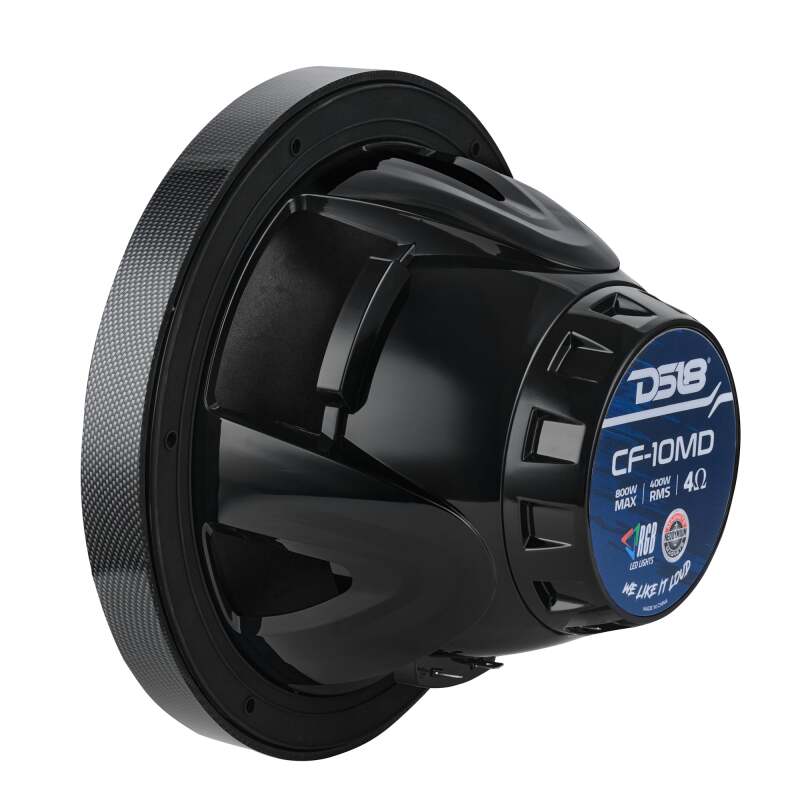 DS18 Hybrid Marine Speakers w/ Driver And RGB LED 10in 2-Way 450 Watts RMS 4 ohm Crbn Fiber w/ Cover