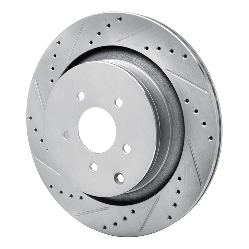 R1 Concepts R1 09-24 Infiniti Q50 Rear Left Drilled & Slotted Silver Brake Rotor