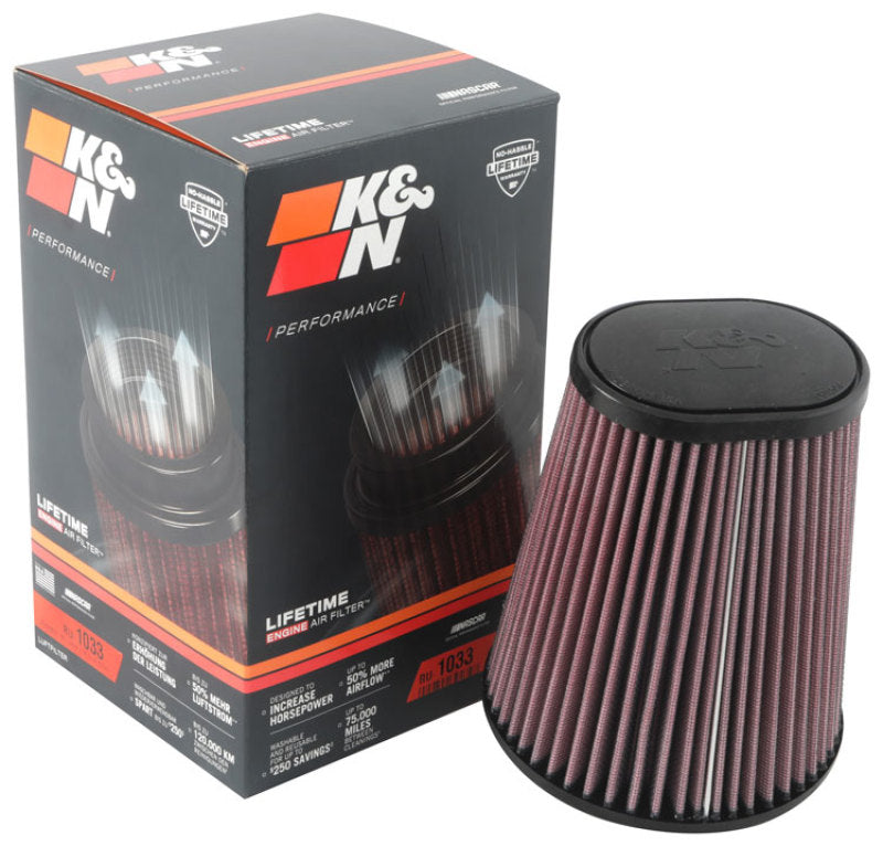 K&N Engineering K&N Universal Clamp-On Air Filter 3-1/2in 10 Degree Flange 5-3/4in B 4-1/2in x 3-1/4in T 7in H