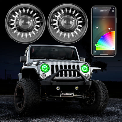 XKGLOW XK Glow 2pc 7in RGB LED Jeep Headlight XKchrome Bluetooth App Controlled Kit