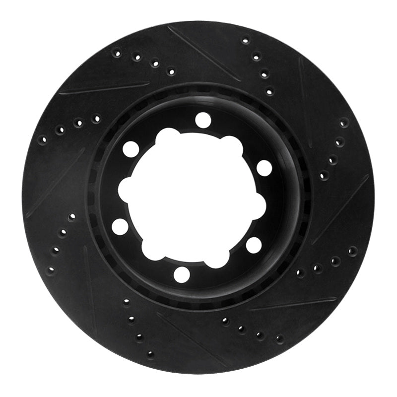 R1 Concepts R1 06-25 American Coach Patriot Rear Left Drilled & Slotted Black Brake Rotor