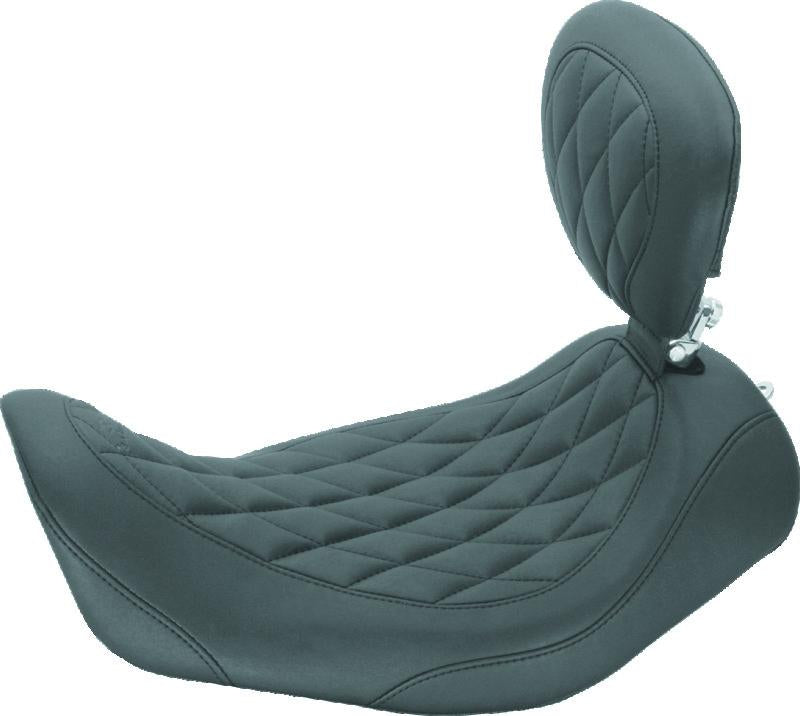 Mustang Motorcycle Mustang 06-17 Harley Dyna Wide Tripper Solo Seat w/Driver Backrest Diamond Stitch - Black