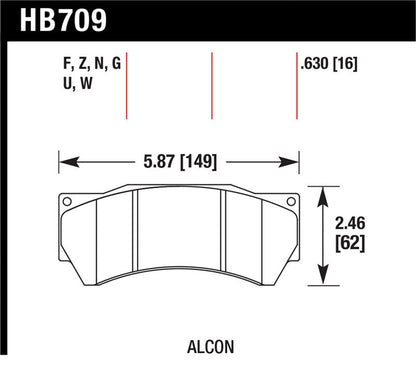 Hawk Performance Alcon Mono 6, Model 4497 DTC-70 Race Brake Pads