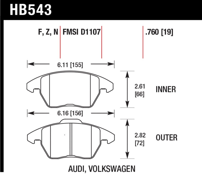 Hawk Performance Hawk Audi A3/TT / VW EOS / Golf / Jetta / Passat / Rabbit DTC-60 Front Race Brake Pads