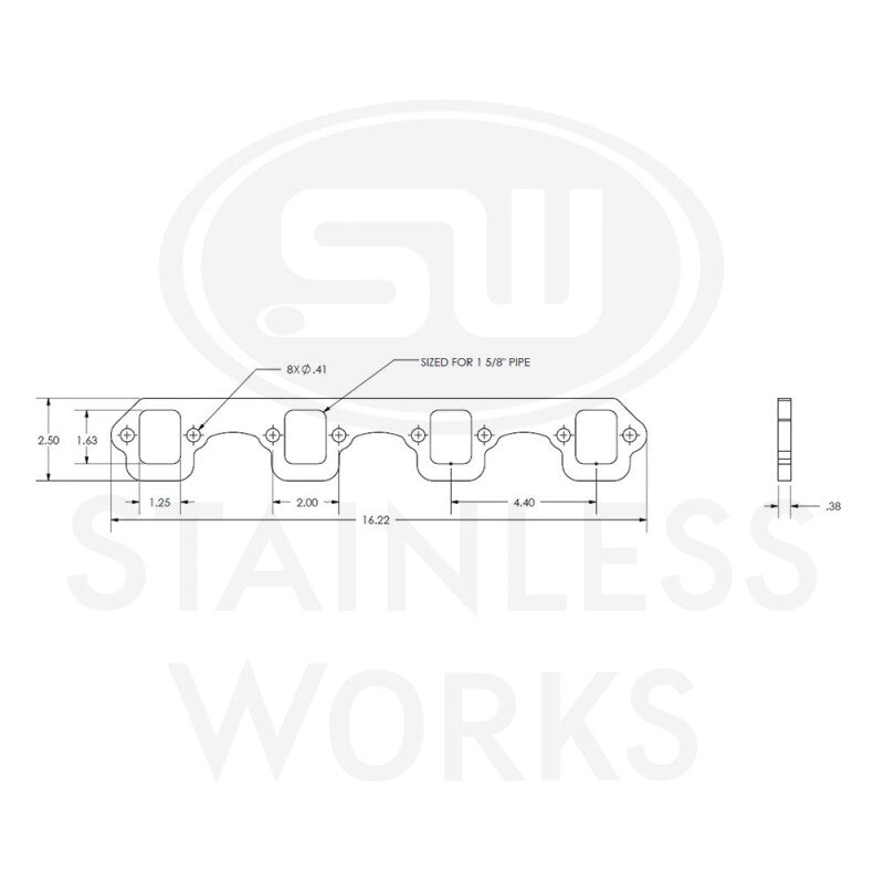 Stainless Works SBF Stock Rectangular Shaped Port 304SS Exhaust Flanges 1-5/8in Primaries (2in BP)