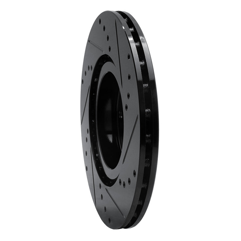 R1 Concepts R1 2012-2019 Fiat 500E Front Left Drilled & Slotted Black Brake Rotor