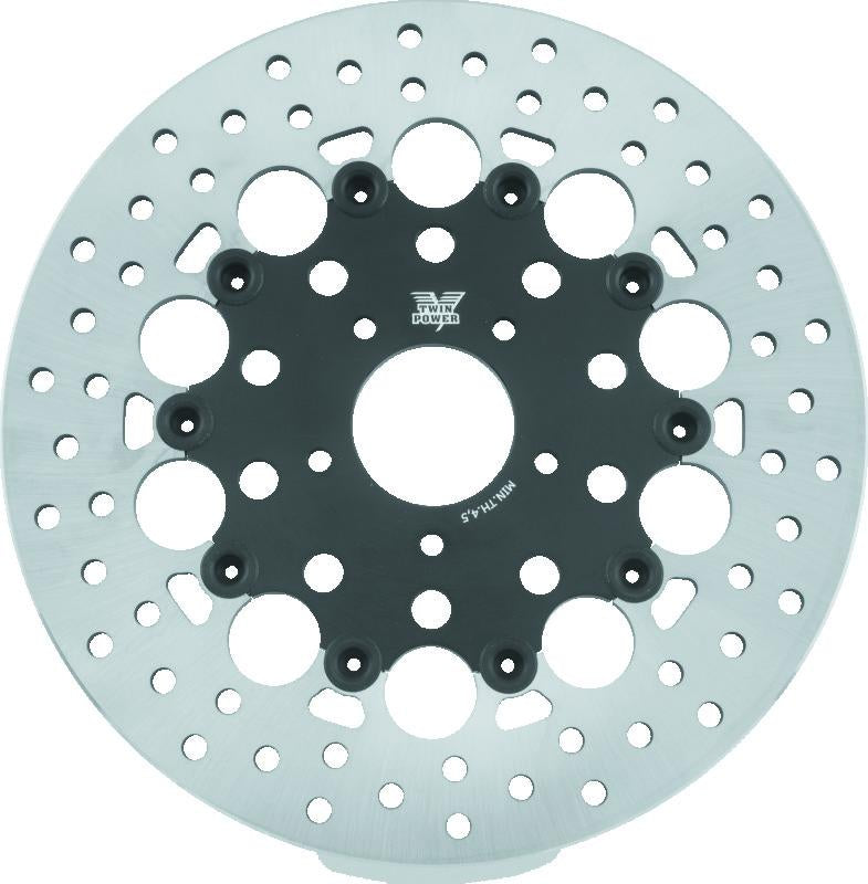 TwinPower Twin Power 08-13 FLH FLT 08-16 FLHR 06-17 Dyna Front 11.8 Floating Rotor With Holes Black