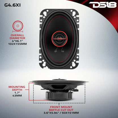 DS18 4x6in 45 Watts RMS 4 ohm 2-Way Coaxial System Universal Fit