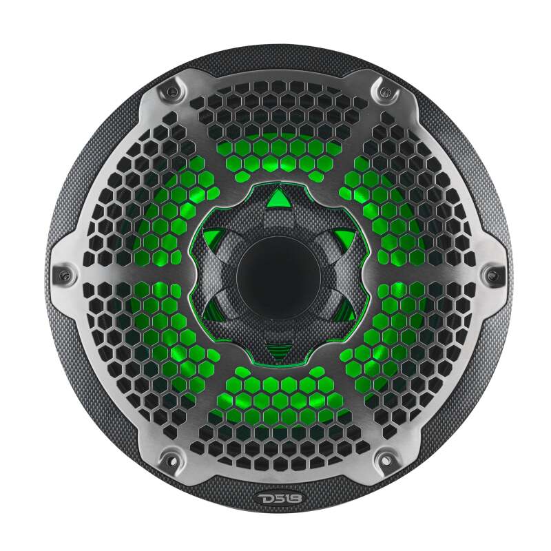 DS18 Hybrid Marine Speakers w/ Driver And RGB LED 10in 2-Way 450 Watts RMS 4 ohm Crbn Fiber w/ Cover