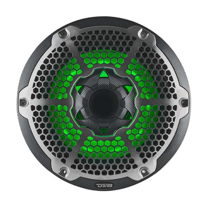 DS18 Hybrid Marine Speakers w/ Driver And RGB LED 10in 2-Way 450 Watts RMS 4 ohm Crbn Fiber w/ Cover