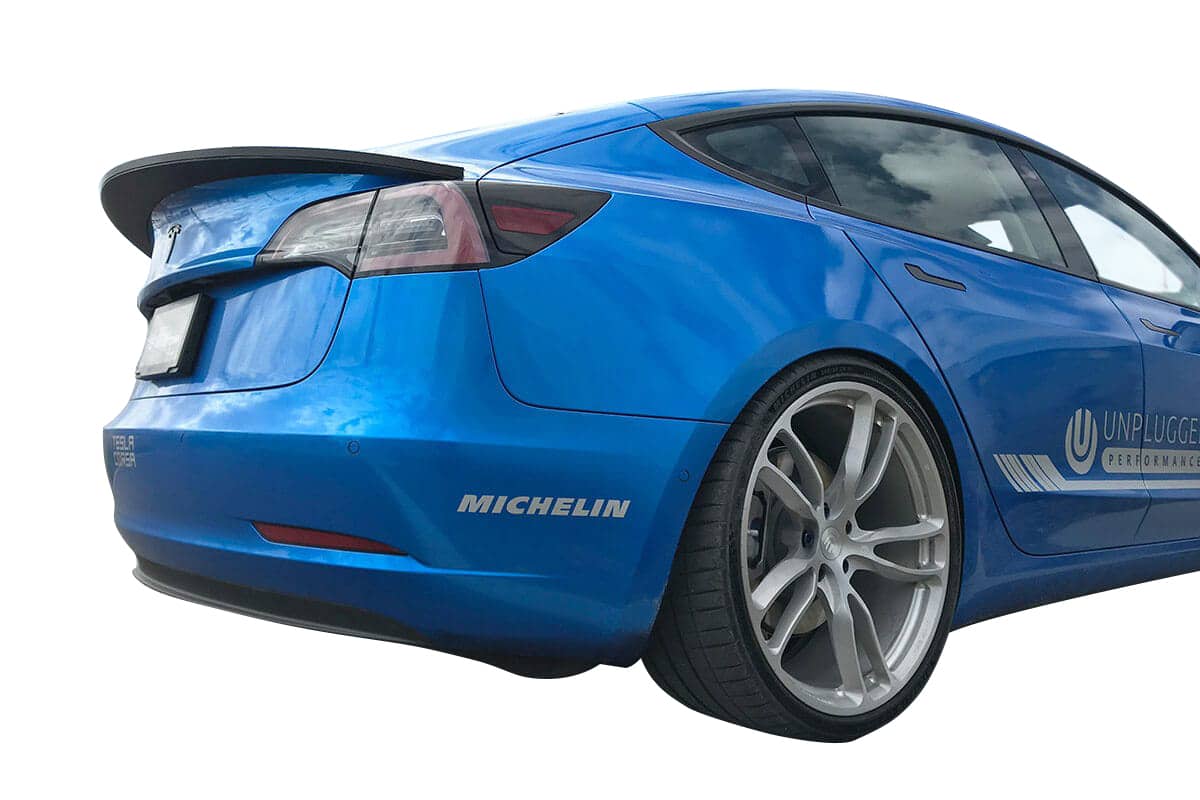 UNPLUGGED PERFORMANCE UP-M3-305-2.1 HIGH EFFICIENCY TRUNK SPOILER, AUTOCLAVED DRY CARBON, SATIN CLEAR FOR TESLA MODEL 3