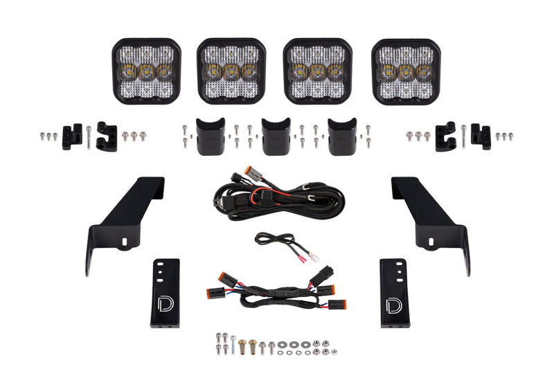 Diode Dynamics Jeep JL SS5 4-Pod CrossLink Grille Lightbar Kit Pro - White Combo