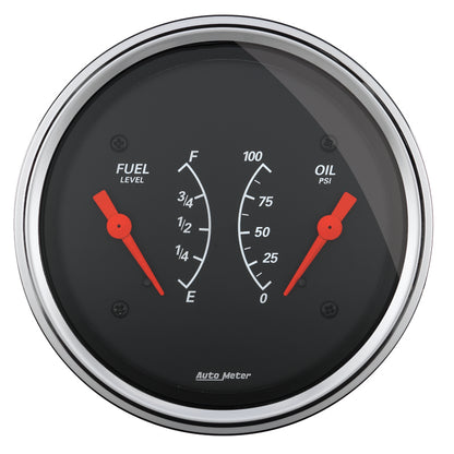 AutoMeter Gauge Dual Fuel & Oilp 3-3/8in. 240 Ohm(e) to 33 Ohm(f) & 100PSI Elec Designer Black